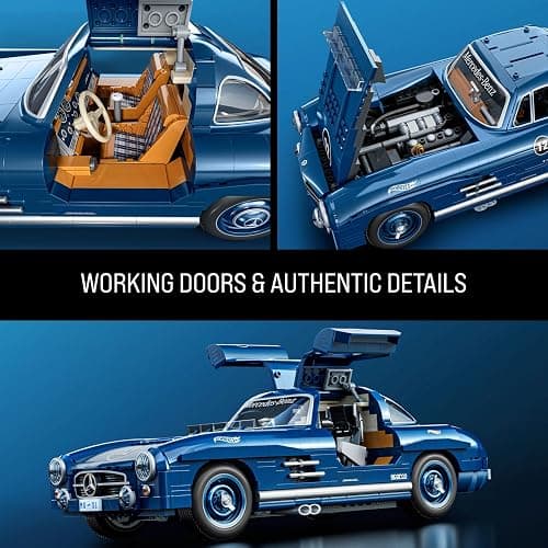 Mattel Brick Shop Hot Wheels Premium Series Building Set, Mercedes-Benz 300 SL with 1600 Pieces, Realistic Details and Metal Parts, Adult Collectors thumbnail 6