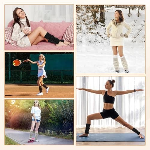 Mzario 4 Pairs Leg Warmers Y2k, Fashion Cute Cable Knit Leg Warmers for Women 80s Sports Party Yoga Accessories (Black, White, Coffee, Light Gray) thumbnail 7