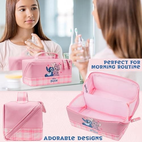 Get Trend Disney Stitch Toiletry Bag, Travel Essentials, Girls Makeup Bag Cruise Essentials, Travel Accessories, Gifts for Women, Teens (Pink Stitch Angel) thumbnail 2
