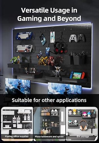 EVDBOBO Wall Organizer Peg Board - Elevate And Declutter Your Gaming And Office - Create A Perfectly Structured Space(Black) thumbnail 3