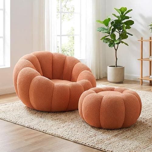 Hohamn Giant Bean Bag Chair with Ottoman, Pumpkin Shaped Boneless Chair | Plush cloud fleece fabric, ideal cozy seating for bedroom & living room, perfect reading lounge chair for daily relaxation - Image 1