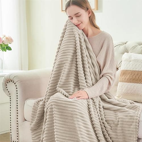 BEDELITE Fleece Throw Blanket for Couch – 3D Ribbed Jacquard Soft and Warm Decorative Fuzzy Blanket – Cozy, Fluffy, Plush Lightweight Linen Throw Blankets for Bed, Sofa, 50x60 inches thumbnail 3
