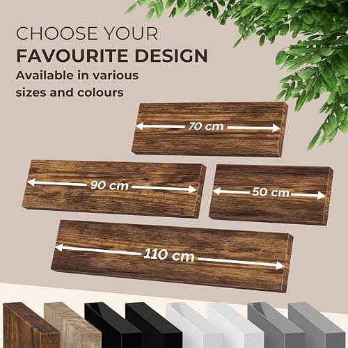 CASARIA® Set of 2 90cmx23cm Dark Oak Floating Shelf Including Bracket | Wall Shelving Living Room Kitchen Bedroom Office | 38mm Thick | Hidden Wall Fixing | 15kg Capacity MDF thumbnail 9