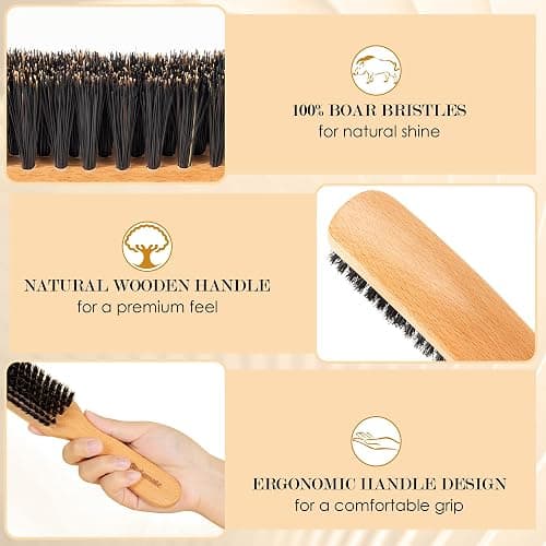 STYLEMATE Slick Back Hair Brush for Women Men Kid, Natural Soft Boar Bristle Hair Brush for Thin & Fine Hair, Smoothing Hairbrush for Polishing, Deepening & Styling thumbnail 5