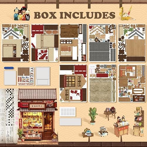 Cutefun Book Nook Kit - DIY Miniature House Kit for Adults, Teens and Beginners, Japanese Booknook Tiny House Bookshelf Decor 3D Wooden Puzzles, Gifts for Friends & Family (Folding Fan Shop) thumbnail 7