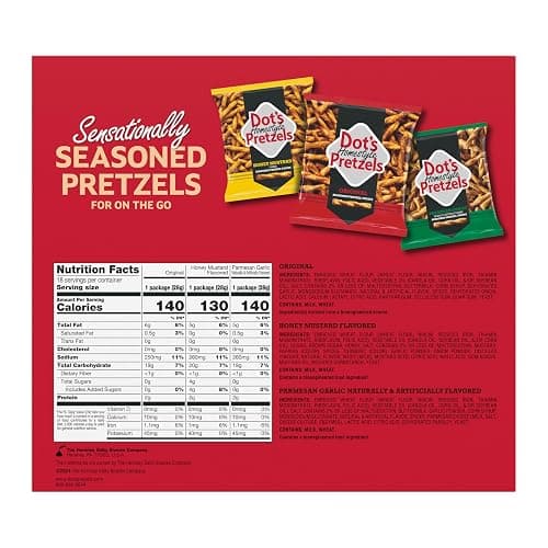 Dot's Homestyle Pretzels Variety Pack, Original, Honey Mustard, and Parmesan Garlic Twist Snack, 1oz Individually Sized Bags (18 Count) thumbnail 2