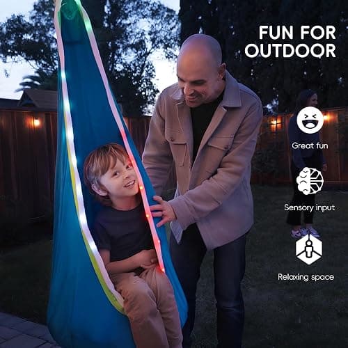 OUTREE Light Up Pod Swing Seat, Sensory Swing with LED Light, Cotton Kids Chair for Indoor and Outdoor, Hammock Chair Easy to Install, Blue thumbnail 4