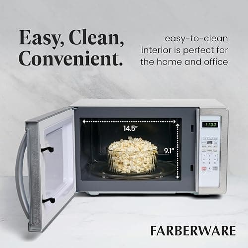 Farberware 1.1 Cu. Ft. Countertop Microwave Oven – 1000 Watts Power, Auto Cook Settings, Defrost, Easy Clean and Child Safety Lock - White Platinum thumbnail 6