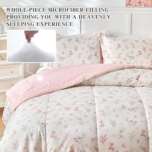 Joyreap 3pcs Cotton Comforter Set for Girls, Pink Floral Design, Twin Size Soft n Cozy Bedding Comforter Set for All Season- 68x88 inches thumbnail 4