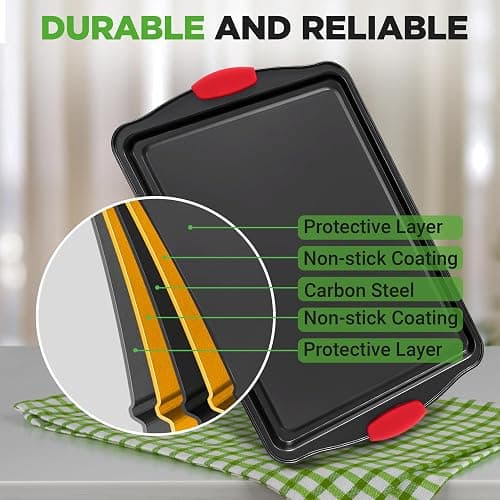NutriChef 10-Piece Nonstick Kitchen Oven Baking Pans - Premium & Stylish Non-Stick Carbon Steel - Commercial Grade Restaurant Quality Metal Bakeware with Silicone Handles - Easy to Clean, NCSBS10S thumbnail 8