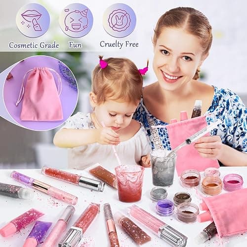 TSVATE Lip Gloss Making Kit, 58PCS DIY Lip Gloss Kit, Lipgloss Making Kit for Women, Beginner, Girls, Moisturizing Lipgloss Base Moist, Double-Ended Tubes, Jojoba Oil, Tween Girls Gift Trendy Stuff thumbnail 4