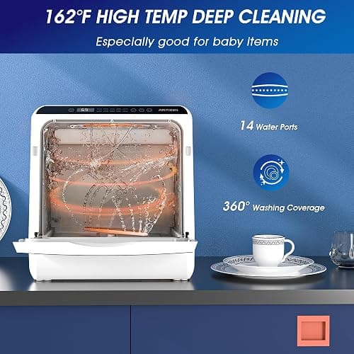 AIRMSEN Portable Countertop Dishwashers, 5 Washing Programs Mini Dishwashers with 5 L Built-in Water Tank and Double-layered Glass Door, No Hookup Needed for Home, Apartments & RVs thumbnail 6