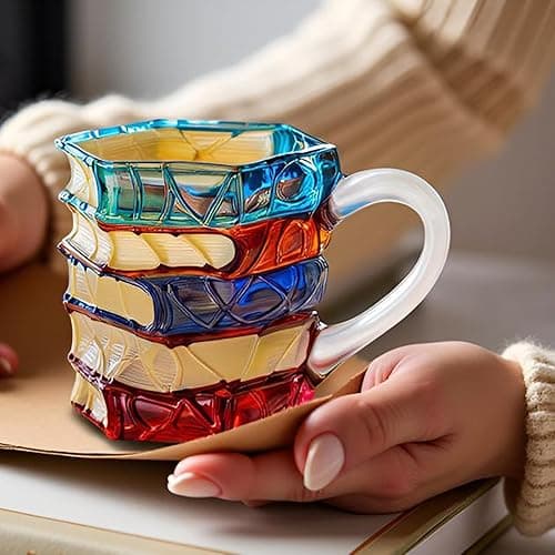 WACOI Painted Book Glass Coffee Mugs, 14oz Espresso Cappuccino Latte Tea Cups with Handle, Novelty Mugs for Readers, Bookworm, Ideal Gift for Christmas, Birthday thumbnail 8