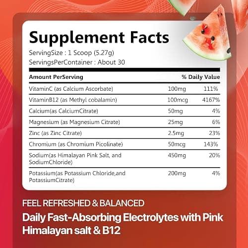 Rosabella Electrolyte Drink Powder – Watermelon – Sugar-Free Hydration Drink Mix – Electrolytes Powder with Sodium, Potassium, Magnesium, Calcium – Travel Jar – 30 Servings (5.6 oz) thumbnail 2
