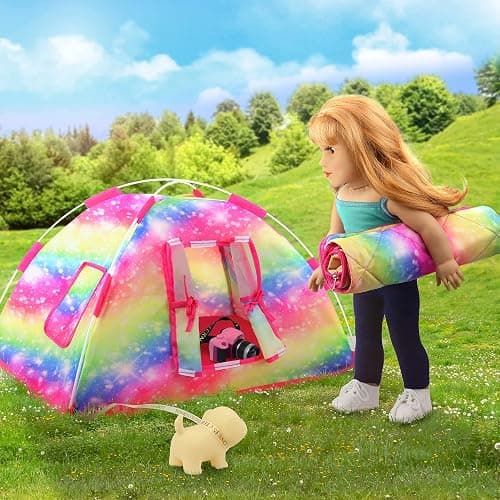 ZITA ELEMENT 7-Piece Fashion Doll Camping Set - Tent, Sleeping Bag, Clothes, Shoes, Camera, Glasses, Dog Toy thumbnail 3