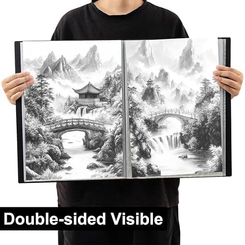 Srvnpioy 2 Stück A3 Päsentationsdisplay Buch, Sichtbuch in A3 Format, Mit 60 Klarsichthüllen für 120 Blatt, für Kunstwerke, Urkunden, Portfolio, Schwarz thumbnail 5