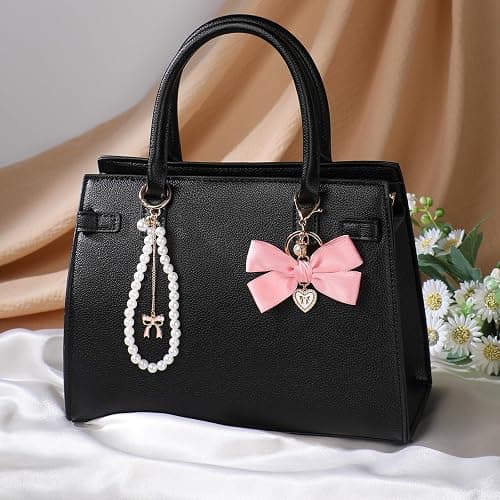 LuneClat 3Pcs Heart Pearl Purse Extender Chain - Gold Replacement Bag Charm with Enamel Flower, Pink Bow Peal Keychain for Women Crossbody Handbags Purses Making Accessories thumbnail 7