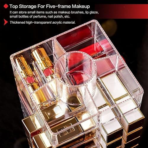 FODIENS Acrylic Lipstick Tower, Rotating Lipstick Organizer with 53 Slots | 360-Degree Rotating Makeup Cosmetic Lipstick Holder, Clear Spinning Lipgloss Storage Display Stand thumbnail 6
