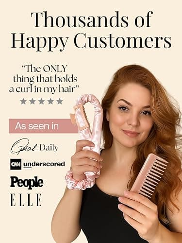 Lily England Heatless Hair Curlers to Sleep In - No Heat Curling Gift Set Includes Satin Headband, Hair Clip, Comb & 2 Scrunchies - Sleek & Smooth Overnight Curls (Pink, 5 Pack) thumbnail 6