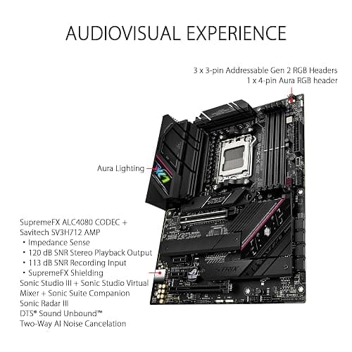 ASUS ROG Strix B650E-F Gaming WiFi AMD Ryzen AM5 ATX motherboard, 12 + 2 power stages, DDR5, three M.2 slots, PCIe 5.0, WiFi 6E, 2.5G LAN, USB 3.2 Gen 2x2 Type-C port, and Aura Sync RGB thumbnail 4