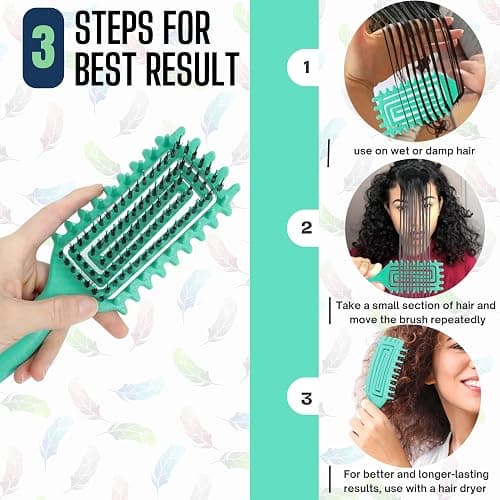 Curl Defining Brush for Curly Hair, Ultimate Vented Hair Brush with Boar Bristles, Unisex Styling and Detangling,Shaping and Defining Curls brush Reduce Pulling, Ideal for All Hair Types (Teal) thumbnail 2