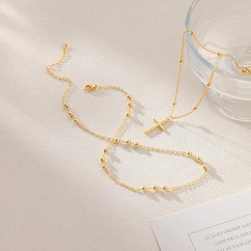 GRCLD Cross Necklace for Women Dainty 14K Real Silver Gold Plated Layered Cross Pendant Necklace Stack Simple Trendy Cute Charm Choker Necklaces Jewelry Gift for Women Teen Her thumbnail 3