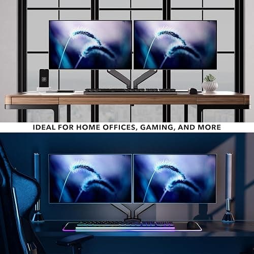 Mount-It! Dual Monitor Desk Mount – Full Motion Gas Spring Arms, Fits 13 to 32 Inch Screens, Holds 17.6 lbs per Arm, Dual Monitor Stand, VESA Mount, C-Clamp & Grommet Base thumbnail 7
