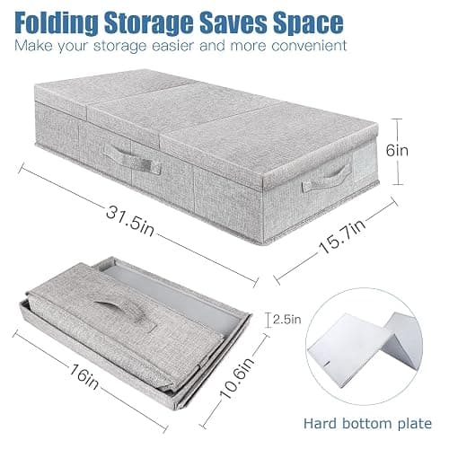 Supowin Underbed Storage Containers Bin with Lids, Large Under Bed Storage Organizer Box with Handle, Foldable Under the Storage Bags for Organizing Clothes, Shoes, Blankets, Pillows thumbnail 2