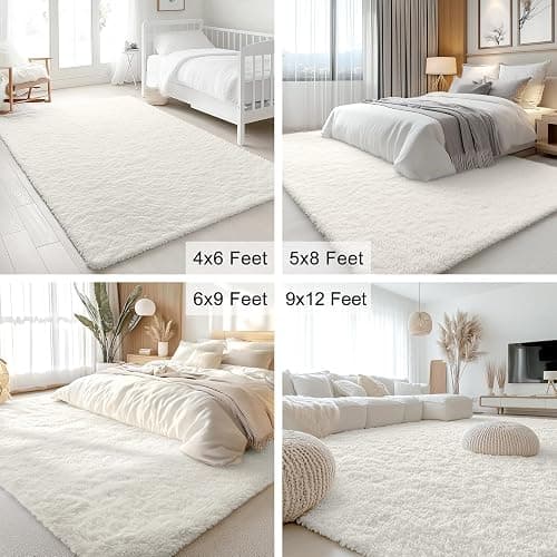OLANLY Fluffy Area Rug for Living Room Bedroom, 4x6 Feet Soft Shaggy Non-Slip Carpet, Indoor Modern Plush Area Rugs for Kids Girls and Boys, Dorms, Nursery Rooms, Home Decor, Cream White thumbnail 3