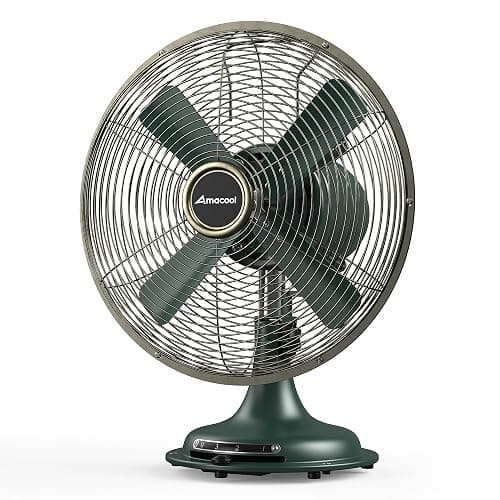 AMACOOL Oscillating Vintage Fan, All Metal 8" Retro Table Top Fan, Adjustable Head Tilt, Quiet 3 Speeds Plug-In Desk Fan for Bedroom Home Office & Kitchen - Image 1