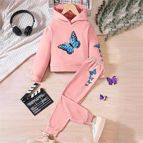 Toddler 2pc Jogging Sets Pullover Hoodies Sweatpants Cotton Outfits Baby Girls Bow Graphic Thick Hoodie Joggers Pants thumbnail 7