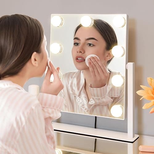 Vanity Mirror with Lights,Lighted Vanity Mirror with 9 Dimmable Bulbs for Dressing Room & Bedroom,3 Color Lighting,Modes Detachable 10x Magnification 360°Ratation(White) thumbnail 6