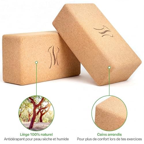 BACKLAXX® Brique Yoga en Liège Lot de 2, Bloc Yoga Antidérapant | 2 briques de yoga en 100% liège, antidérapantes, yoga accessoires aux coins arrondis, idéal Pilates, vidéos incluses thumbnail 3