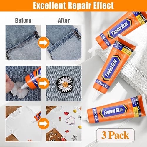 3Pcs Fabric Glue Permanent, 60 ML Washable Clear Clothing Glue, Super Fabric Glue for Rhinestones, Patches, Clothes, Denim, Leather, Polyester, Fabrics, Doll Repair, Flannel, Cotton thumbnail 4