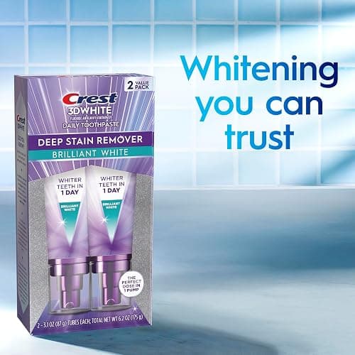 Crest 3D White Deep Stain Remover Toothpaste, Teeth whitening for Adults, 3.1oz, 2 Pack, Sensitivity Safe, Enamel Repair, Cavity Protection, Fluoride Toothpaste, Travel Size Toiletries thumbnail 9