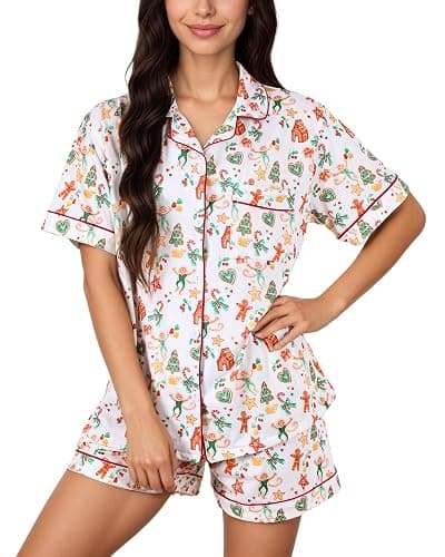 Zuafy Women's Pajamas Set Button Down Ladies Summer Pajamas Monkey Printed Sleepwear Short Sleeve 2 Pc Pjs for Birthday Gift - Image 1