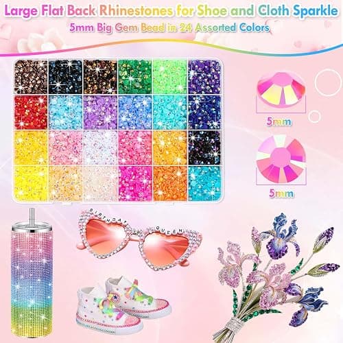 B7000 Glue with Large Rhinestones for Crafting, 5MM Rainbow Rhinestones Flat Back Gems Crystal with Jewelry Glue Adhesive for DIY Graduation Cap Bedazzling Crafts Clothes Tumblers Shoes thumbnail 3