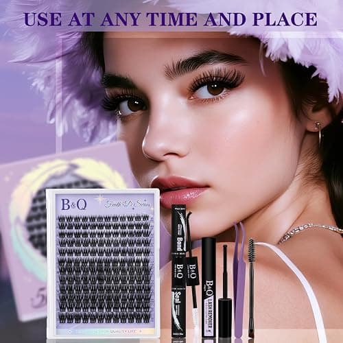 B&Q Lash Clusters Kit Wispy Fluffy - Feath5D 02 Eyelash Clusters Kit with Glue & Tools, Feathered Lightweight Lash Kit, 8-18mm C Curl Waterproof False Lashes thumbnail 5