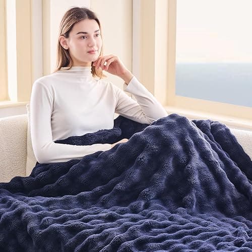 NEWCOSPLAY Throw Blanket for Couch Dark Navy Super Soft Flannel Fleece 3D Bubble Lightweight Bed Blanket All Season Use (Dark Navy, Throw(50"x60")) thumbnail 3