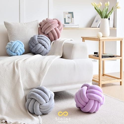 Sioloc Soft Knot Ball Pillows,Round Throw Pillow Cushion Home Decoration Plush Pillow,Throw Knotted Pillow Handmade Round Plush Pillow（10.6inches,Grey） thumbnail 2