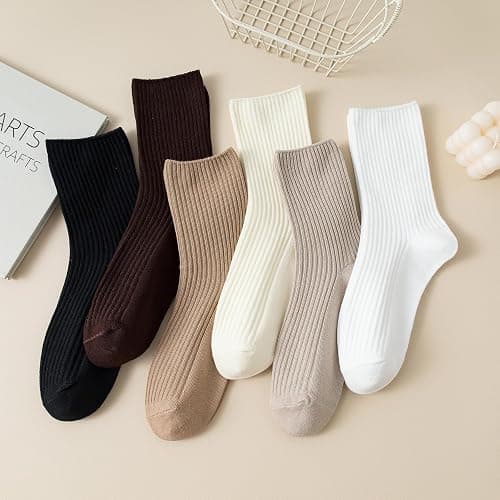 DOKUTOKU Womens Crew Socks Size 7-9 Cotton Cute Long Fall Workout Casual Socks 6 Pack thumbnail 2