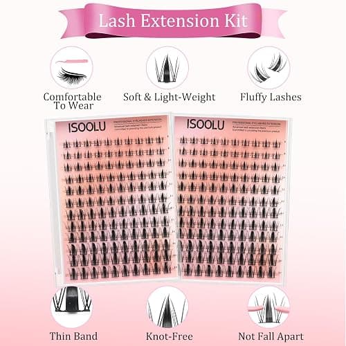 ISOOLU Fairy Lash Clusters Manga Individual Lashes C Curl Wispy Eyelash Clusters WideSpan Eyelash Extension Kit with Lash Bond and Seal Wet-Look Spiky Cluster Lashes (Fairy Kit) thumbnail 2