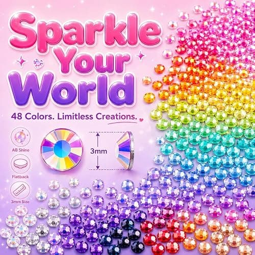Fournine 90,000Pcs Resin Jelly Rhinestones for Bedazzling Kit | 48 Colours 3mm Multicolor Flatback Rhinestones, Bedazzle Kit with 100ml Glue and Tools, Bedazzling Gems for Nail thumbnail 2