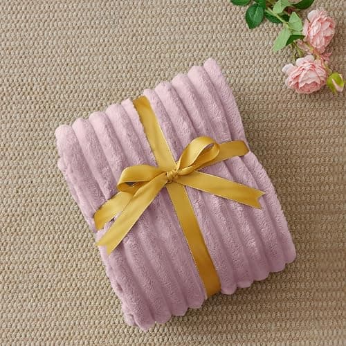 BEDELITE Fleece Throw Blanket for Couch - 300GSM Soft & Warm Fluffy Berry Purple Blanket, Decorative and Giftable Striped Blankets for Women, Men, 50"x60" thumbnail 2