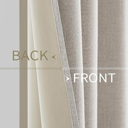 MIULEE 100% Blackout Linen Curtains for Bedroom 52x84 Inches Cream White | Room Darkening, Light Blocking, Thermal Insulated, Grommet Top, Linen Textured, Window Curtains for Living Room, 2 Panels thumbnail 6
