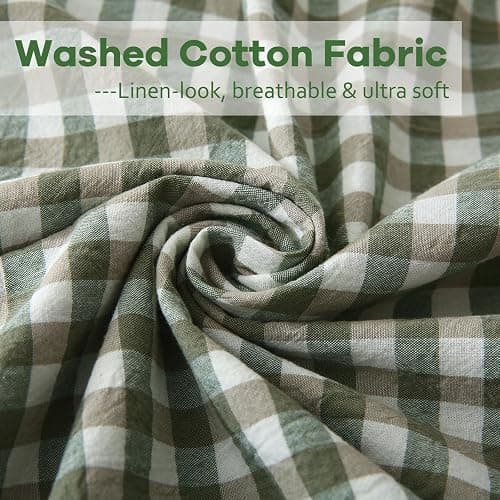 K MASANIJI 2 Pack Sage Green White Plaid Ruffle Pillow Shams Standard Size, 100% Washed Cotton Gingham Checkered Farmhouse Pillowcases for Bed/Sofa - 20"x26" thumbnail 6