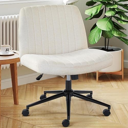 DUMOS Criss Cross Chair with Wheels, Legged Office Armless Wide Desk Seat Dual-Purpose Base, Adjustable Swivel Fabric Task Vanity Home Office Desk Seating - Image 1