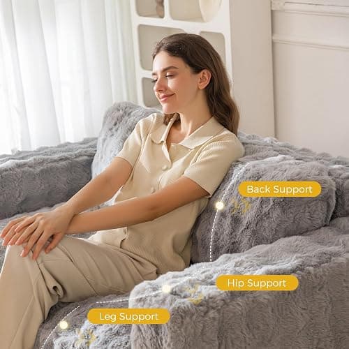 MAXYOYO Loveseat Sofa Couch, Upholstered Bean Bag Chair Cloud Seat | Boneless Couch with Cushion & Pillows, Sofa in A Box, No Assembly Required, Ash Grey, 2-Seat thumbnail 9