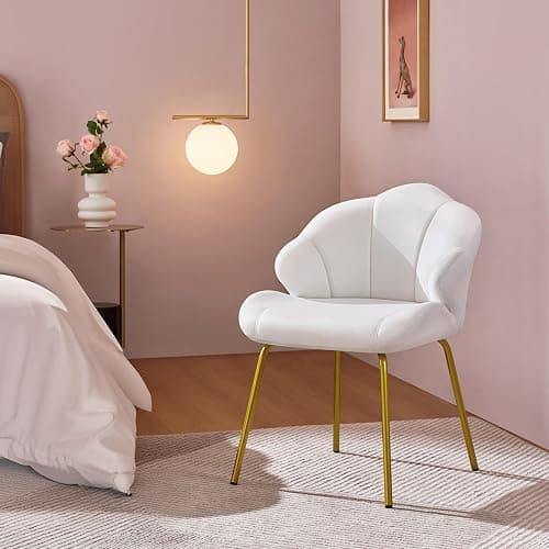 Yaheetech Velvet Armchair, Accent Tub Chair with Metal Legs, Cute Vanity Chair with Shell Shaped Backrest for Living Room/Bedroom/Dressing Table/Office, White thumbnail 4