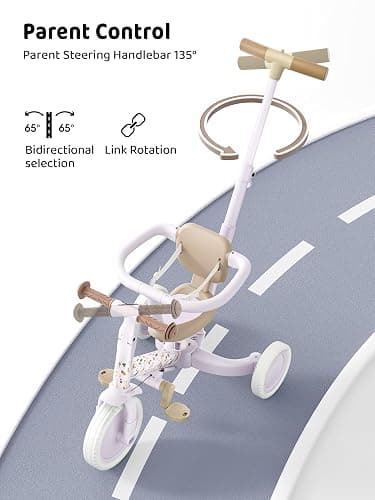 newyoo Lume TR008 Tricycle for Toddlers 1-3, 5-in-1 Push Bike with Parent Handle & Safety Guard, Convertible Balance Bike, Ideal Gift for 1-3 Year Olds, Lilac thumbnail 4